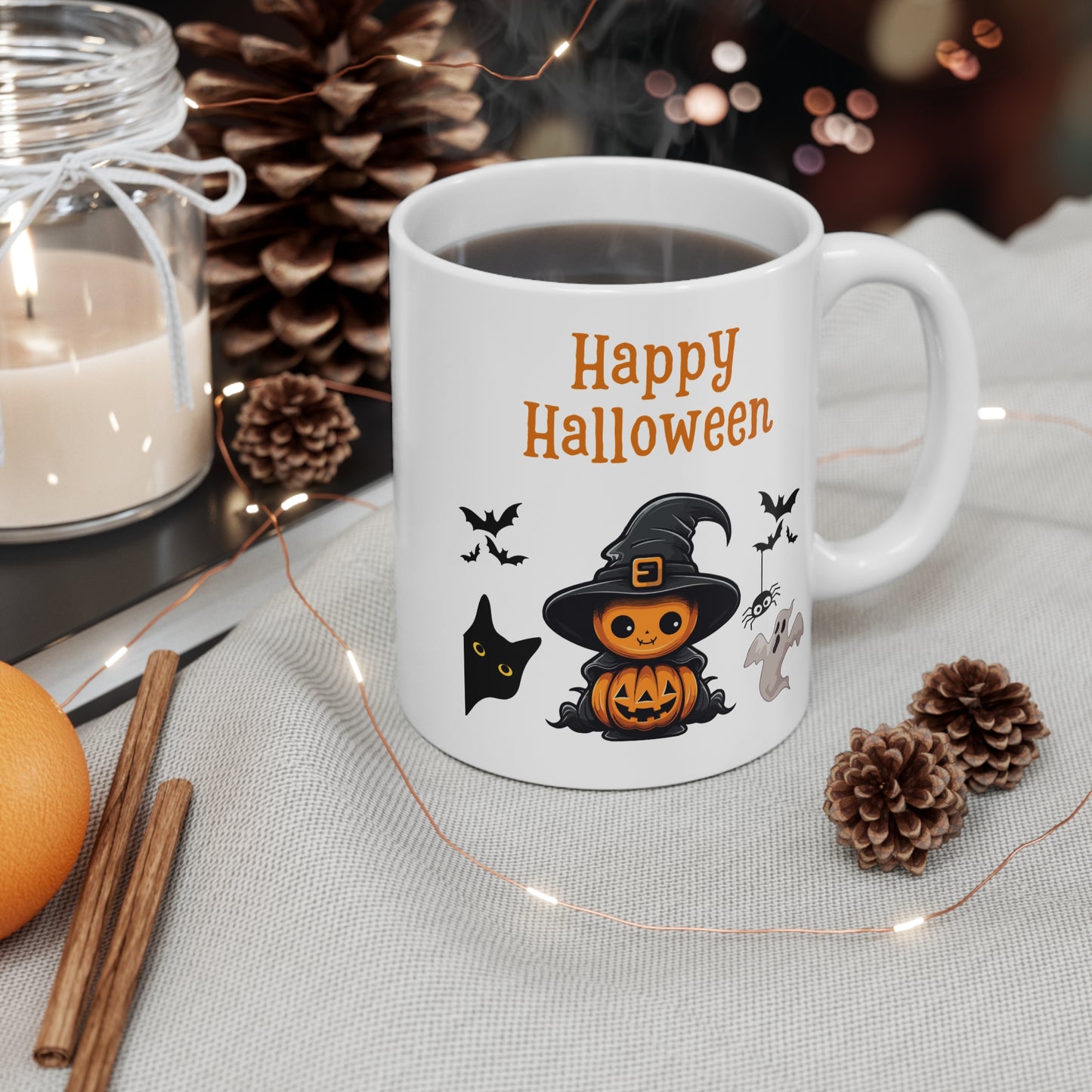 Halloween-Themed Mug, Cat Lover Gift, Trick or Treat Beverage Cup, Spooky Coffee Mug, Fun Halloween Decor